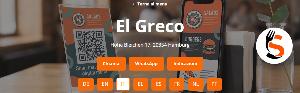 Menu digitale con QR code su uno smartphone in un ristorante